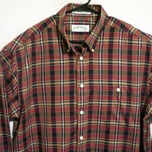 Orvis Shirt Mens XL Long Sleeve Button Maroon Brown Stripes